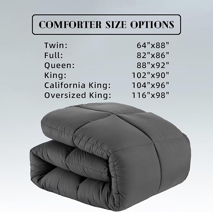 DOWNCOOL Comforters Queen Size, Duvet Insert,Dark Grey All Season Duvet, Lightweight Quilt, Down Alternative Hotel Comforter with Corner Tabs (Dark Gray, Queen 88x92 Inches)