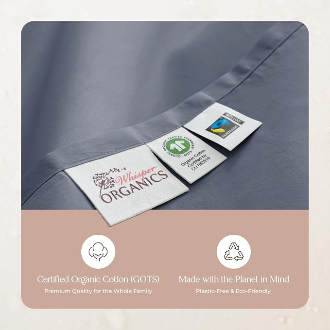 Certified Organic King Flat Sheet Only - 100% Organic Cotton Top Sheet with Luxurious Soft and Breathable 300 Thread Count Sateen Weave Finish - GOTS & Fairtrade Certified (Mineral, King)
