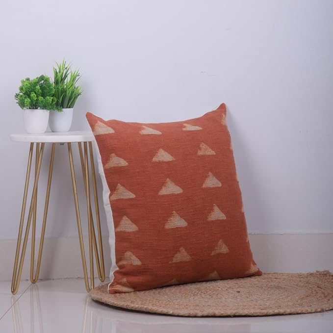Trade Star Farmhouse Designer Cushion Cover 100% Cotton Pillow Cover for Home Decor Handloomed Pillow Case Throw Cushion Cover Decorative Indian Modern Luxury (Rust MAPPLE 18X18 INCHES)