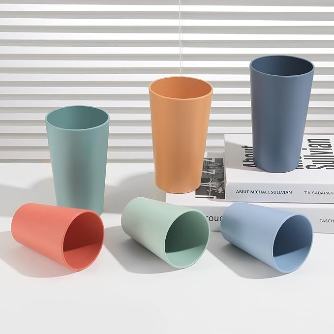 HEYCOME Set of 12 Wheat Straw Cups, 6 Pcs 20 oz & 6 Pcs 12 oz Unbreakable Drinking Cups, Reusable Plastic Cups Sets, Water Glasses Tumblers, Microwave & Dishwasher Safe, Bpa Free, 6 Colors