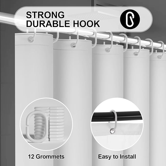 timecity White Shower Curtain Liner Plastic Bath Curtain with 3 Magnets Thickened Water Proof Quick Drying Shower Curtain Set with 12 White Hooks Shower Liner for Bathroom Shower,71x71inch