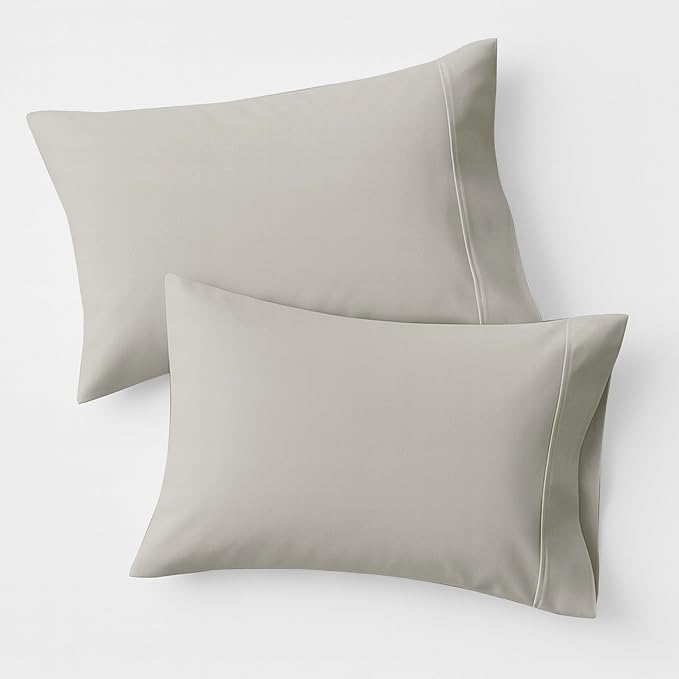 100% Organic Cotton Pillow Cases King Size Set of 2 - Organic Cotton Percale Weave Pillowcases King Size (Light Grey), Soft, Cooling, Crisp & Breathable Percale Pillow Covers
