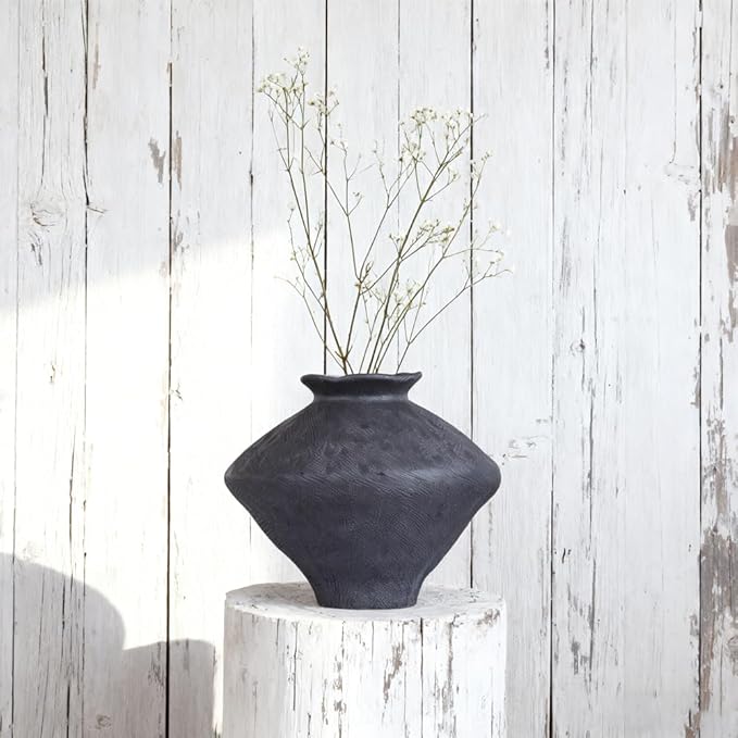 Wabi Sabi Vase, 11.5" Wabi Sabi Decor Rustic Vase, Black Ceramic Vase for Centerpiece, Vintage Farmhouse Decor for Home Decorative, Table, Living Room, Bedroom, Bathroom, Kitchen