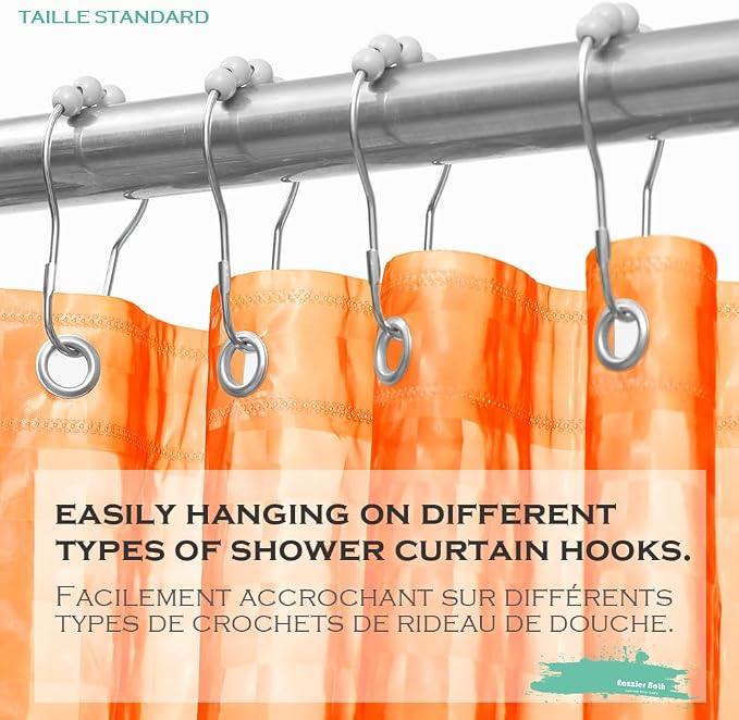 Orange 3D Crystal Plastic Shower Curtain Liner, 72x72 Inch Thin Lightweight Plastic Bathroom Shower Showroom Inner Curtain with Rustproof Metal Grommet Holes and Weighted Magnets