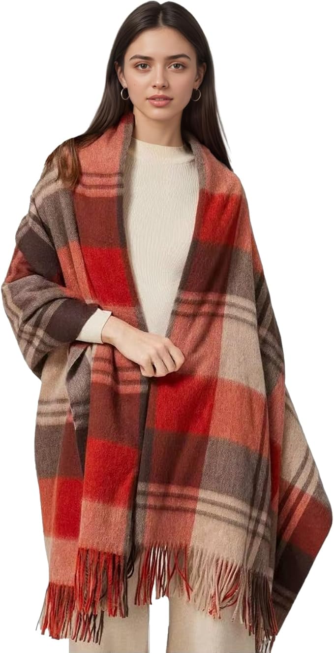 100% Wool Blanket Throw,Burgundy Plaid Wool Blanket with Compact Bag,Rustic Soft Lightweight Blanket for Couch,Sofa,Bed & Lounging Decoration,Travel Blanket for Home, Airplane,Ideal Gifts 55"x83"