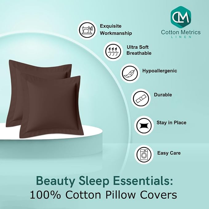 2 Pack Euro Pillow Shams 24x24 – 600 Thread Count 100% Organic Cotton Brown Square Pillow Covers with 2 Inch Flange, Soft & Smooth Premium Hotel-Quality Pillowcases Set of 2