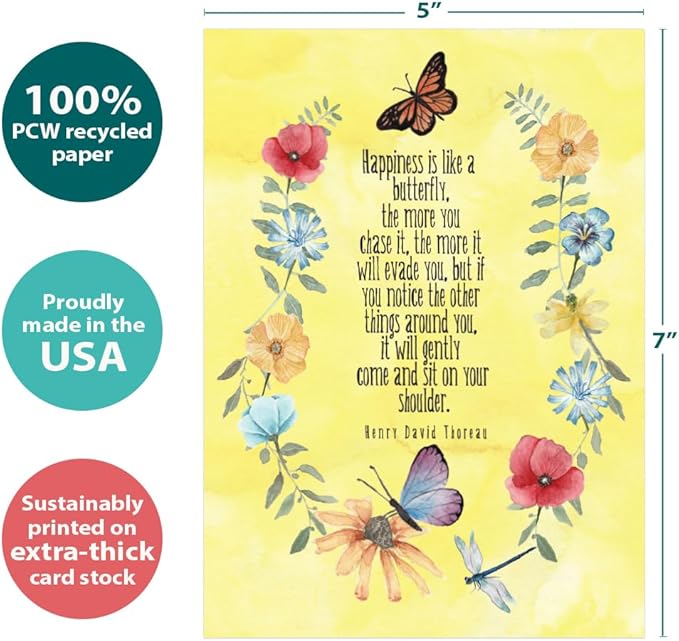 Tree-Free Greetings - Birthday Cards - Artful Designs - 1 Card + Matching Envelope - Made in USA - 100% Recycled Paper - 5"x7" - Happy Butterflies (GO65471)