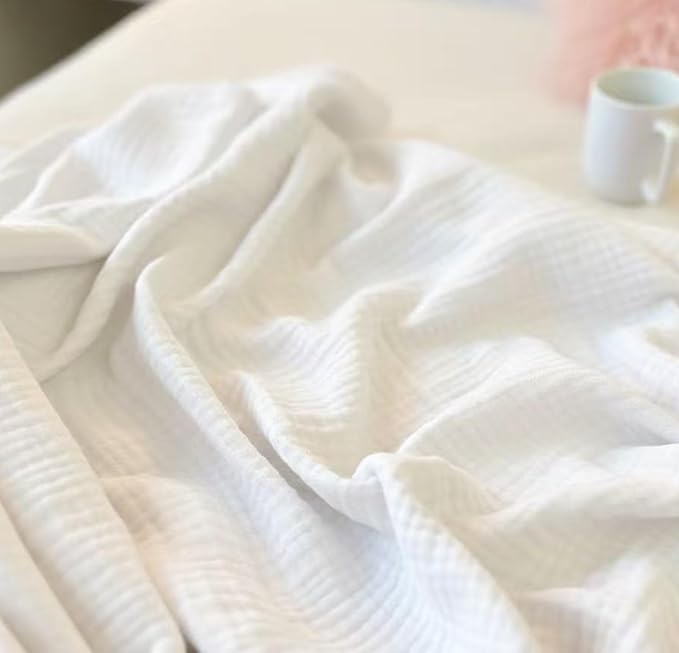 KyraHome 100% Cotton Muslin Blankets for Adults, Couch, 50"x60", Pre-Washed Plant Dyed, Breathable Lightweight Gauze Summer Throw Blanket, All Season (White)