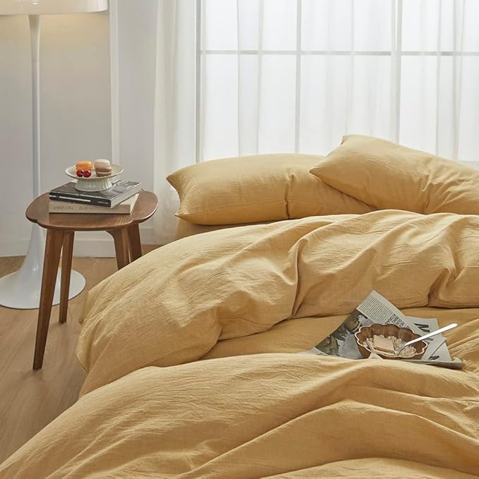 FACE TWO FACE Bedding Duvet Cover Set100% Washed Cotton Duvet Cover Linen Like Textured Breathable Durable Soft Comfy (King, Ginger)