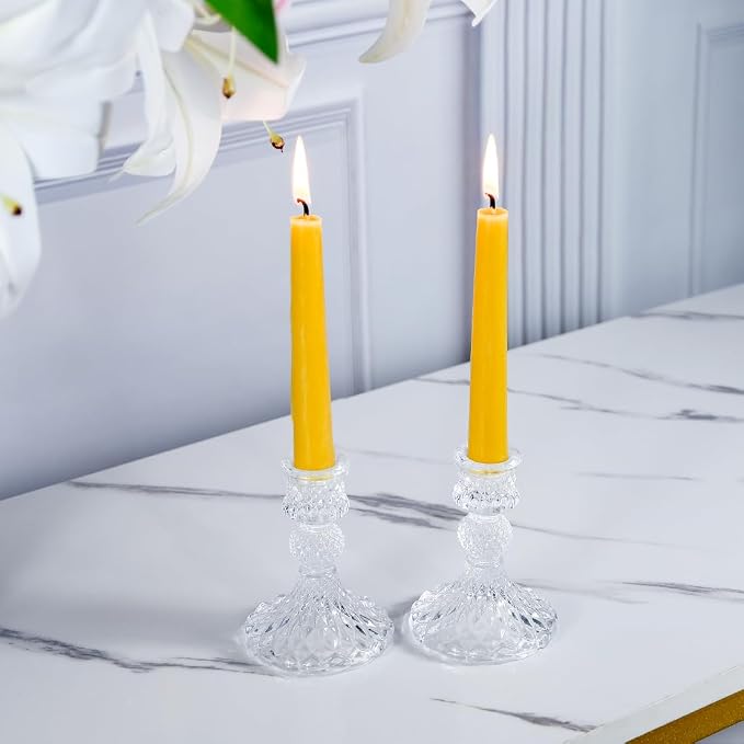 6'' Natural Beeswax Taper Candles Set of 12, DEYBBY Smokeless and Dripless Pure Organic Beeswax Candles, 4-5Hrs Burn Time, Nontoxic