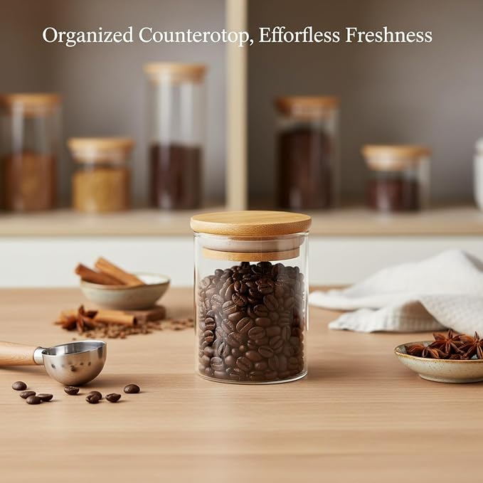Borosilicate Glass Storage Jar with Bamboo Lid, Airtight Dry Food Canister for Kitchen Pantry & Countertop Organization
