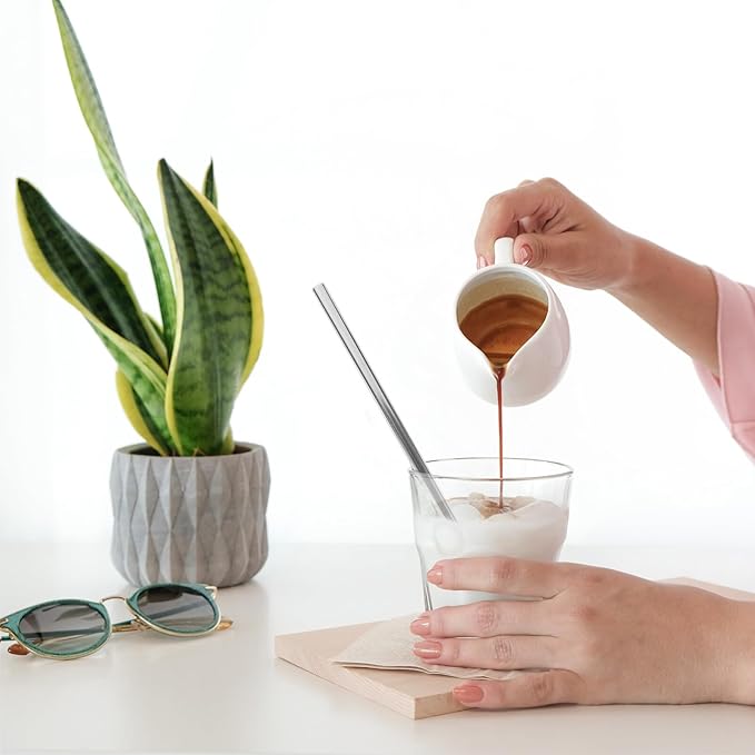 BESPORTBLE Reusable Stainless Steel Beverage Straws Set with 2 Bent 2 Straight Straws and Cleaning Brush for Party Supplies and Everyday Use