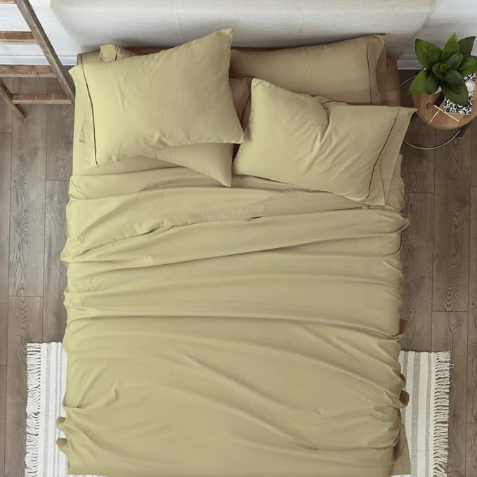 Femini Fashion 100% Organic Cotton Bed Sheets 800-Thread-Count, 16-Inch Deep-Pocket, Luxury Breathable Crisp 4-Piece Bed Sheet Set (1 Flat Sheet, 1 Fitted Sheet, 2 Pillowcases) - Twin-XL, Taupe