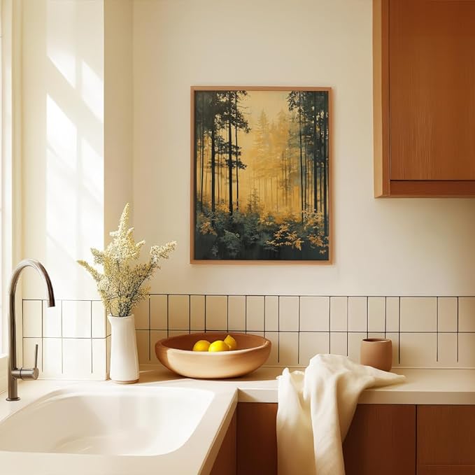 (Unframed) (12x16 Inch) Matte Wall Art Print Of Modern Minimalist Art of a dense forest bathed in morning light - Eco-Friendly Poster, Custom Decor for Home, Office, Bedroom, Bath Room, Living Room,