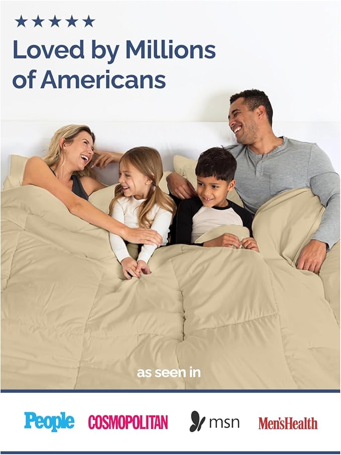 King Size, Beige Alternative Down Comforter - Warm, Lightweight & Breathable Hotel Quality Bedding Set for Men, Women, Kids and Teens - All Season Oversized Cooling Microfiber Duvet Insert Comforter