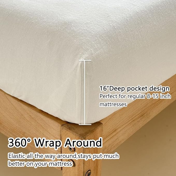 NSNLGSGC 100% French Linen Sheets King Size, 4 Piece Pure Linen Bed Sheet Set, Breathable, Cooling & Durable, Soft Washed Natural Flax Bedding with 16 Inch Deep Pocket, All Season Use(King, White)