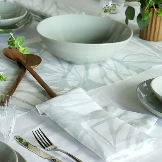 Huddleson Aqua White Printed Linen Napkin 20x20 (Set of Four) Luxury Italian Linen Napkin Sewn in US