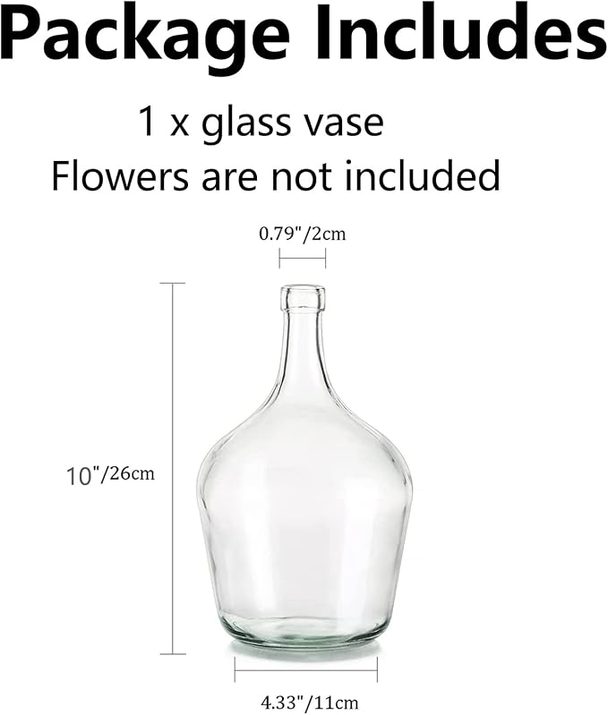 Hewory Large Glass Vase for Decor, 10in Clear Tall Farmhouse Decorative Floor Vase, Round Bubble Balloon Glass Jug for Coffee Table Fireplace Mantel Entryway Living Room Bedroom Kitchen