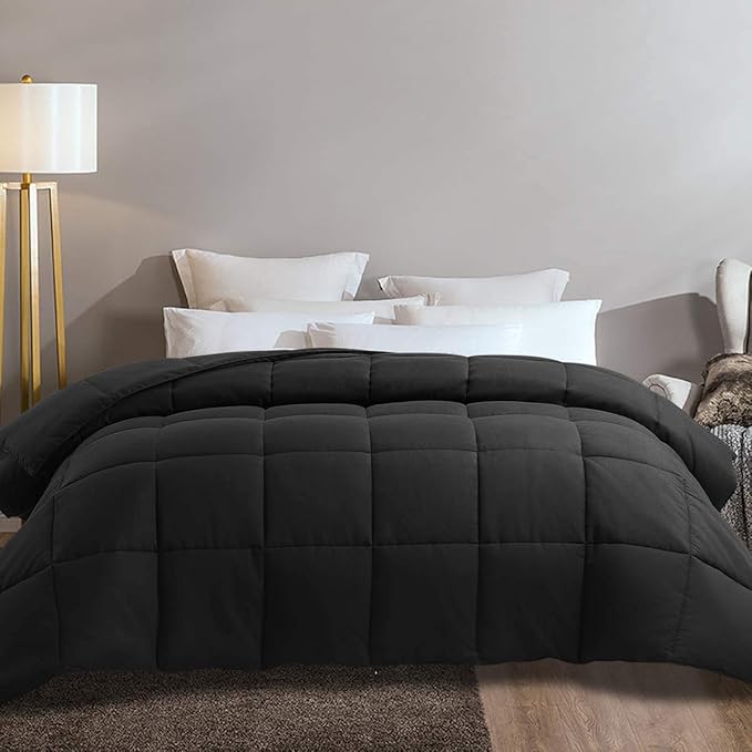 COHOME Premium Full Size Comforter, All-Season Quilted Down Alternative Duvet Insert, Luxury Hotel GentleSoft Comforter with Anti-Clump Tech & 8 Tabs - Reversible - Black 82x86 inches