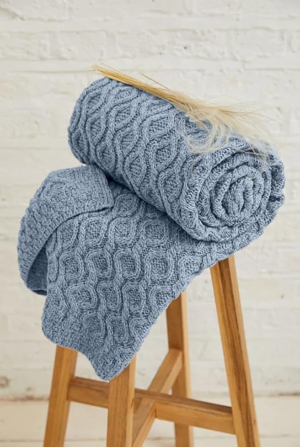Aran Woollen Mills Supersoft Aran Blanket Irish Cable Knit Merino Wool Throw Made in Ireland 36"x 60"