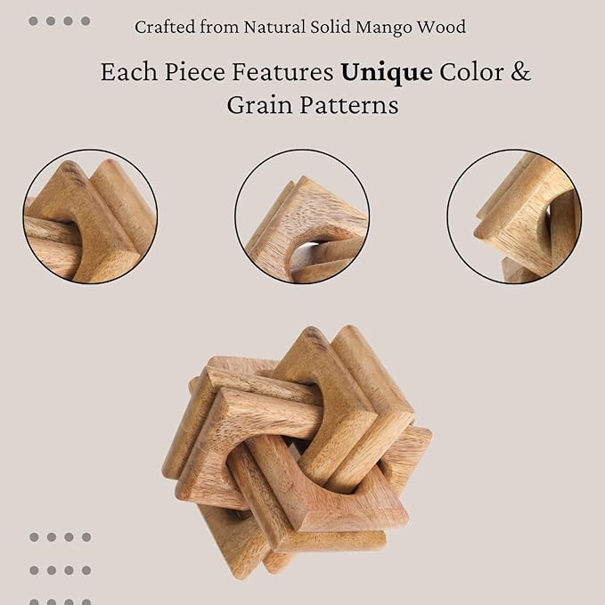 Boho Wooden Chain Links Decorative Object for Coffee Table & Shelf | Handmade Mango Wood Knot Sculpture Rustic Modern Arch Décor for Living Room, Entryway, Console, Office Home Accent (Natural)
