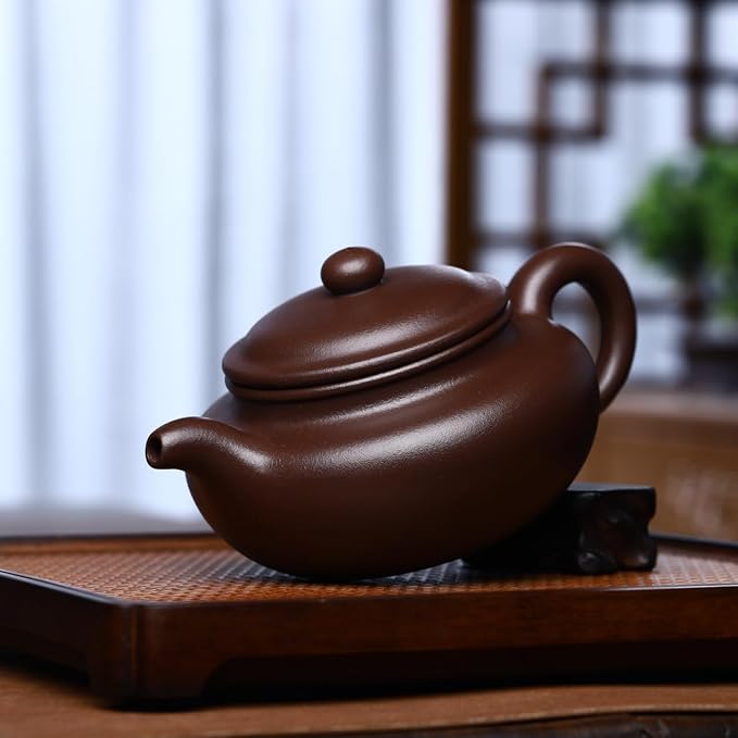 Artisan Yixing Clay Teapot 12.8 Oz,Handmade Zisha Tea Pot -Fanggu | Offical Craftswoman 50% Handmade,Genuine Real Yixing Purple Clay,Infuse Brew Kungfu Tea Maker