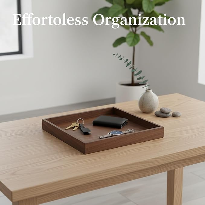 Solid Black Walnut Wood Desk Organizer Tray for Office, Entryway, and Home Storage