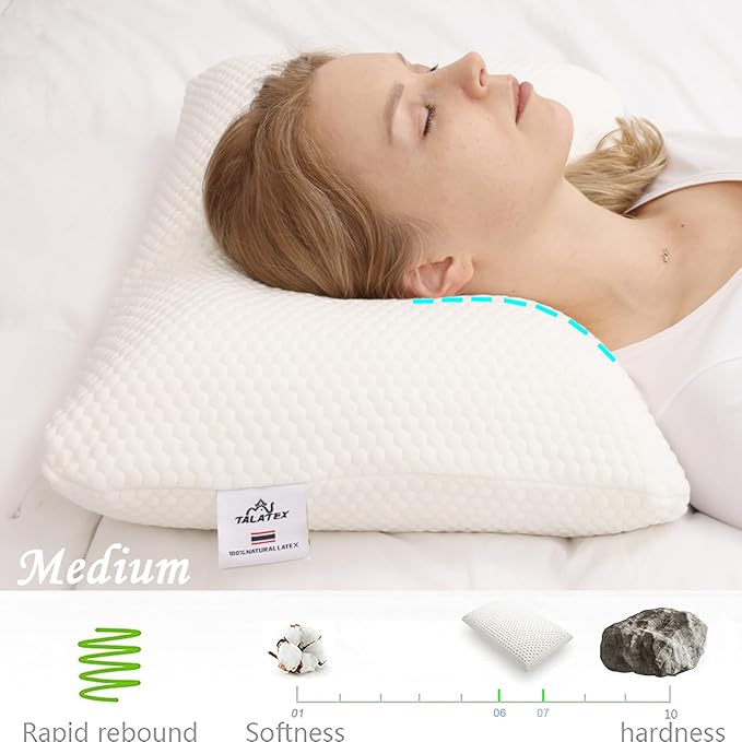 Talatex 100% Natural Premium Talalay Latex Pillow, Purefusion Talalay Latex Helps Relieve Pressure, No Memory Foam Chemicals for Side and Back Sleepers, Perfect Package Best Gift with Removable Cover
