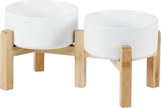 Havniva 6.1” Dog Bowls Elevated Ceramic Dog Food and Water Bowl Set, Double Raised Dog Water Bowl with Stand Non-Slip Rubber Base Two Heights Large Capacity Feeding Pet Food Bowl for Small Dogs