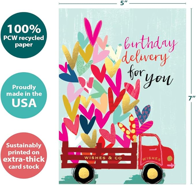 Tree-Free Greetings - Birthday Cards - Artful Designs - 2 Cards + Matching Envelopes - Made in USA - 100% Recycled Paper - 5 x 7 - Special Delivery (GT61223)