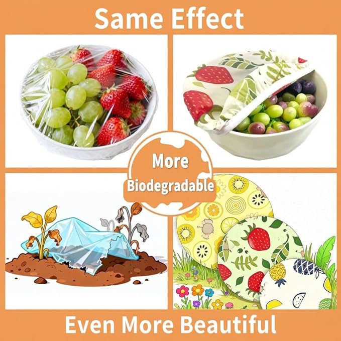 Reusable Beeswax Bowl Covers - 3 Pack Eco Friendly Food Wraps for Kitchen Storage - Sustainable Plastic Wrap Alternative for Salad Bowls & Fruits - Washable Zero Waste Food Lids (floral print)