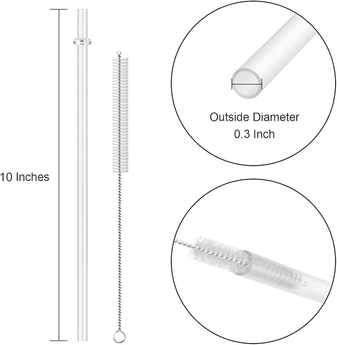 15 Pieces 10 Inch Clear Reusable Plastic Replacement Drinking Straws, Fit for 24 oz 32oz 40oz Mason Jars, Tumblers, BPA Free Unbreakable Drinking Straws with Cleaning Brush