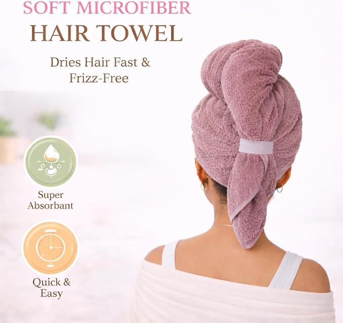 Luxury Microfiber Hair Towel Wrap for Women - Quick Dry, Super Absorbent Hair Turban, Soft & Lightweight Anti-Frizz Towel for Long, Thick & Curly Hair (Mauve, 48" × 24")
