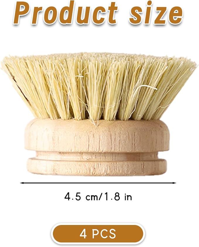 Wooden Dish Brush 4Pcs Natural Bamboo Dish Brush with Sisal Fibers Eco-Friendly Scrubber for Kitchen Cleaning