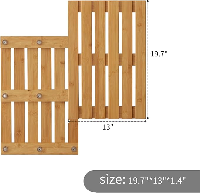 Bamboo Bath Mat for Shower with Non-Slip Rubber,Bathtub Mat,Floor Mat,Shower Mat for Indoor,Outdoor,Spa, Sauna, Pool (Natural, 20 * 13 * 1.4 inches)