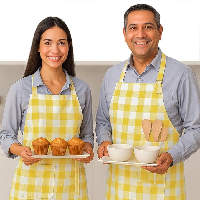 Native Fab Kitchen Apron 2 Pack - 100% Cotton Adjustable, Durable Apron with Pockets, Perfect for Cooking, Baking, Grilling