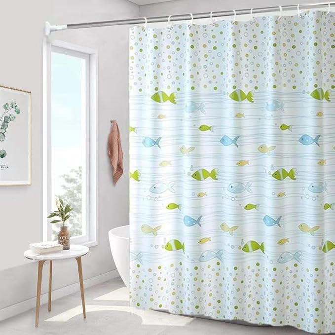 Plastic Shower Curtain Liner, Premium EVA 5G Cartoon Fish Shower Curtain, Shower Curtains for Bathroom with 3 Magnetic Weights and Rustproof Grommets (Cartoon Fish, 72x72 in)
