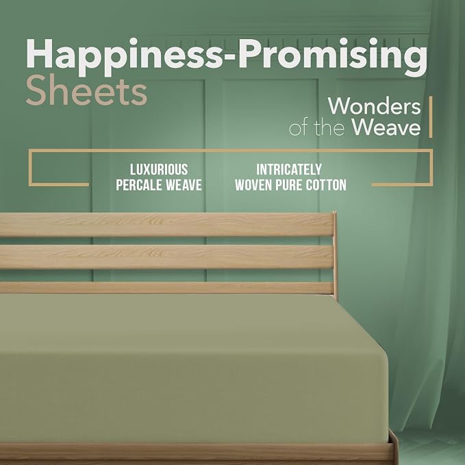 TEXAS LINEN CO. 100% Organic Cotton Percale Weave Fitted Sheet Twin Size, Sage Green, 1 Deep Pocket Twin Fitted Sheet, Fits Mattress Upto 16" Crisp and Cool Bed Linen, Luxury GOTS Certified Sheets