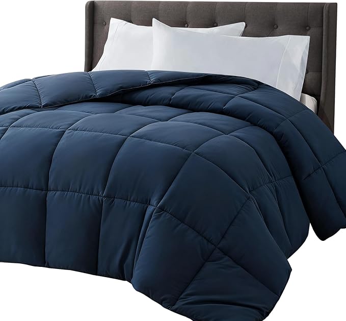 COHOME Full Size Cooling Comforter, All-Season Quilted Down Alternative Duvet Insert, Luxury Hotel Breathable GentleSoft Comforter with Anti-Clump Tech & 8 Tab - Reversible - Navy Blue 82"x86"