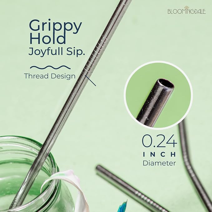 Bloomingdale Straw Reusable Stainless Steel Straw with Cleaning Brush- Long Metal Straws for Drinking Juice, Smoothie, Beverage, Reusable Set of 5 (2- Bend Pipe, 2- Long Straw, 1-Cleaning Brush)