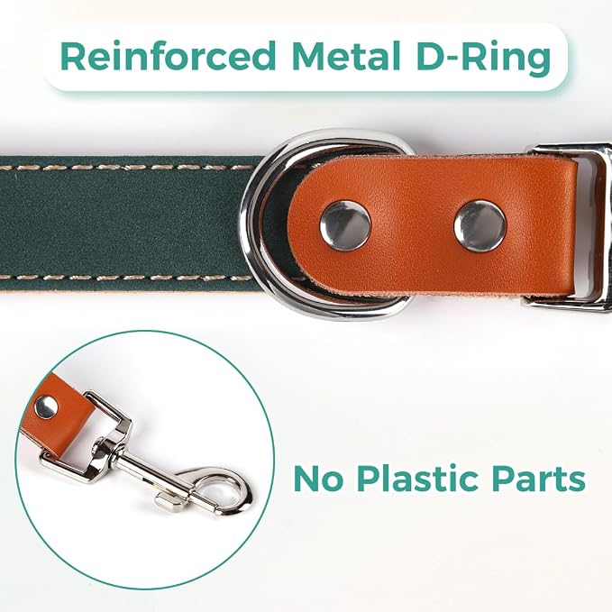 Dog Collar and Leash Set, PU Leather Dog Collar – Adjustable Eco-Friendly with Genuine Leather & Hemp, Soft Breathable Dog Collar Set for Small to Large Dogs(Green, S（10“-16”）)