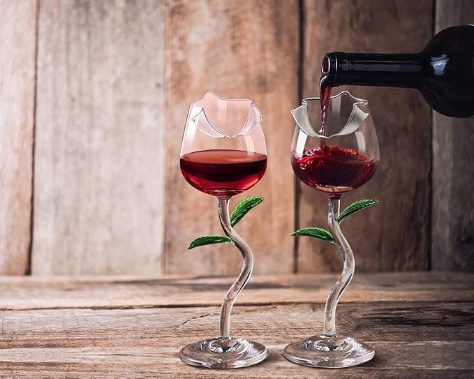 Rose Flower Wine Glasses, Creative Red Wine Glass Set of 2 Rose Flower Goblet Wine Cocktail Juice Glass for Party Dinner Wedding Festival Kitchen Bar Celebration (100ml，2Pcs)