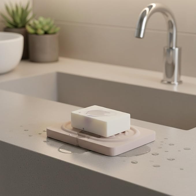 Diatomaceous Earth Soap Dish, Porous Stone Bar Soap Holder for Bathroom Sink & Counter, 4.7 x 3.1 Inch Tray