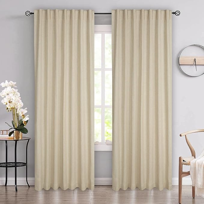 Natural Linen Tab Top Curtains 50x63 inch Set of 2 Panels - Long Flax Drapes for Living Room & Bedroom, Farmhouse Window Curtains, Rustic Linen Drapes for Modern Farmhouse & Boho Style Decor