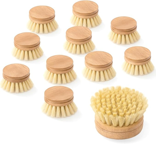 10 Pcs Bamboo Dish Brush Replacement Heads Wooden Washing Up-Brush Heads Bamboo Dish Scrubber Brush Kitchen Wood-Dish Scrubbers Washing Up Brush-Heads for Cleaning Kitchen Utensils