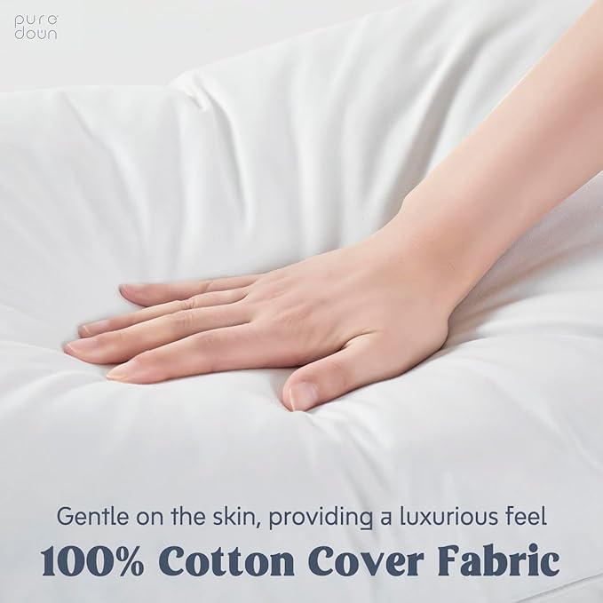 puredown® Goose Feather Down Pillows, Gusseted Bed Pillows for Sleeping 100% Cotton Cover, Set of 2 Standard Size