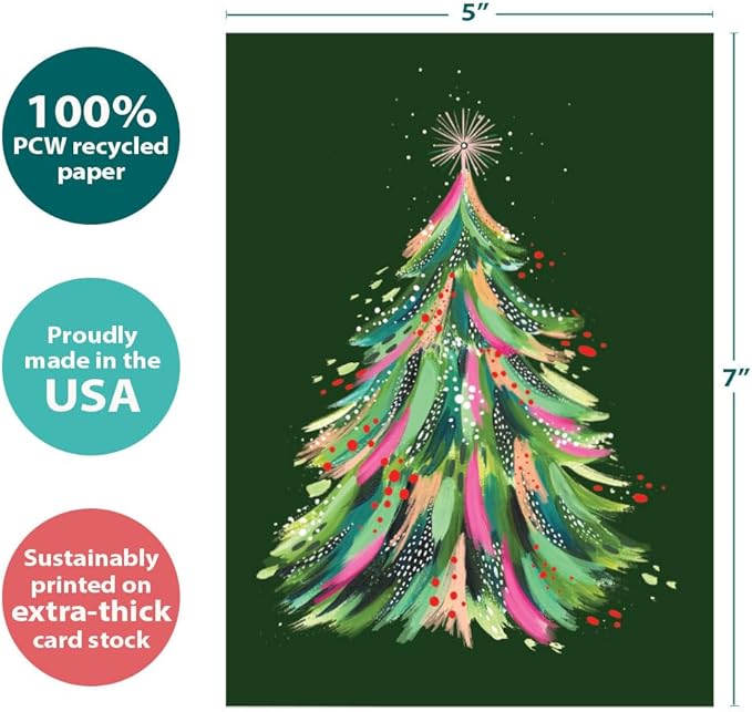 Tree-Free Greetings - Season's Greeting Card - Artful Designs - 1 Card + Matching Envelopes - Made in USA - 100% Recycled Paper - 5 x 7 - Artful Tree (VO80702)