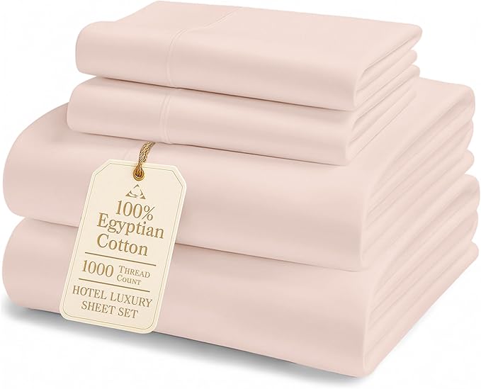 100% Egyptian Cotton Sheets Queen Size - 1000 Thread Count Naturally Cooling & Breathable, Silky Sateen Weave Queen Sheet Set, Soft & Durable Hotel Luxury Sheets, 15" Snug Fit Deep Pockets -Sepia Rose