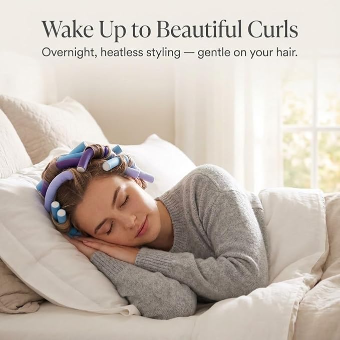 Andrea Grace Flexi Rods Foam Hair Rollers -1/2" 5/8" 3/4" 1" Diameter- Professional Salon Quality 18 Pcs Rubber Hair Rollers for Long, Medium, and Short Hair, Hair Curlers to Sleep in for Women