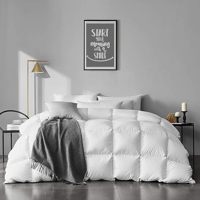 APSMILE Lightweight Feather Down Comforter King Size - Ultra Soft 100% Organic Cotton Quilted Duvet Insert, Thin Bedding Comforter for Warm Weather/Hot Sleepers (106x90, Ivory White)